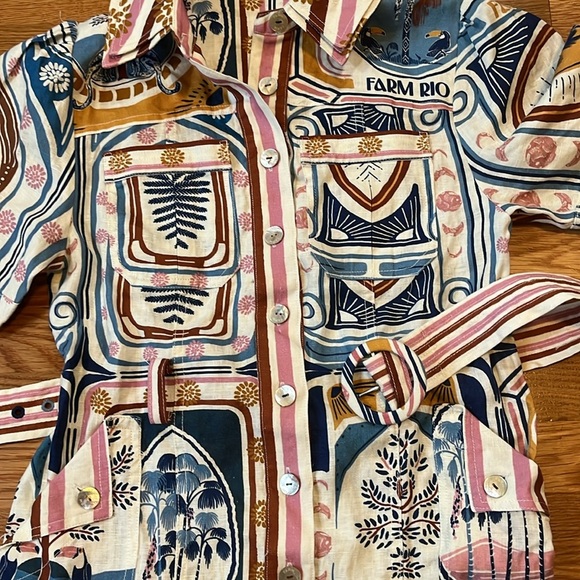 FARM Rio Cerrado Short-Sleeve Belted Linen Mini Dress Size Small NWT - Picture 10 of 15